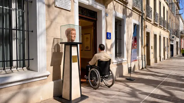 personne en fauteuil roulant entrant dans la maison natale de marcel pagnol