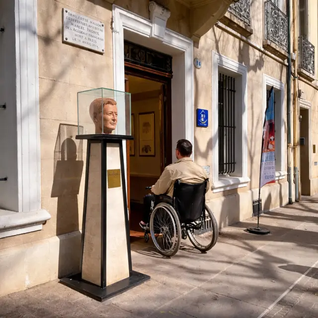 personne en fauteuil roulant entrant dans la maison natale de marcel pagnol